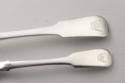 Cape Silver Tablespoon & Dessertspoon - Lawrence Twentyman, Hallmarking Interest, Heathcote Family Crest